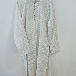 White Patterned Long Sleeve Tunic kurta set